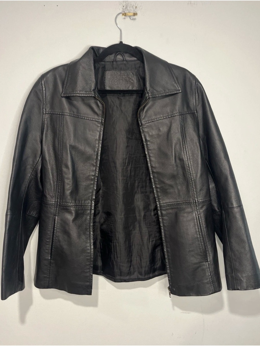 Vintage 90s Ice Cube Europe Fashion Black Genuine Leather Jacket Women’s Size M